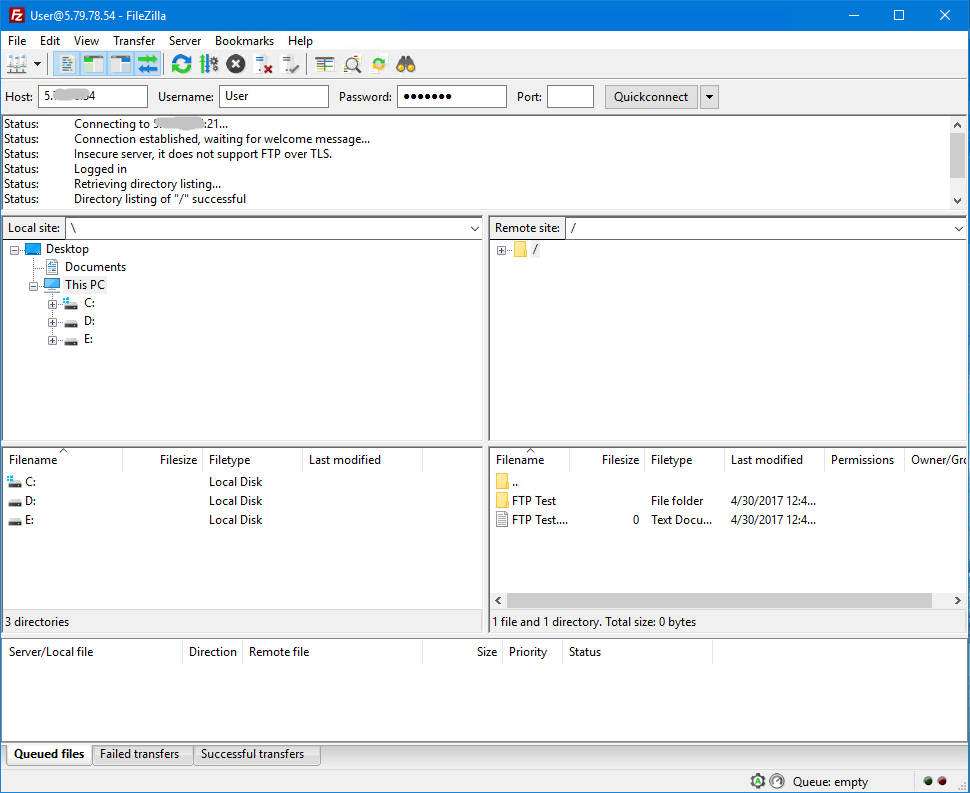 FileZilla Client Connected