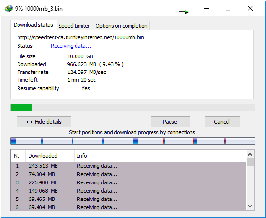 Internet download speed test in IDM showing 220 Mbps on RDP server
