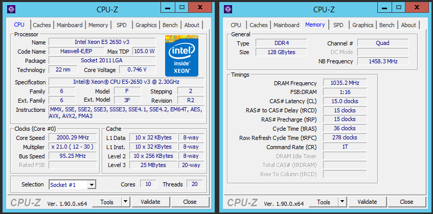 CPU-Z hardware information of BuyRDPLive RDP server